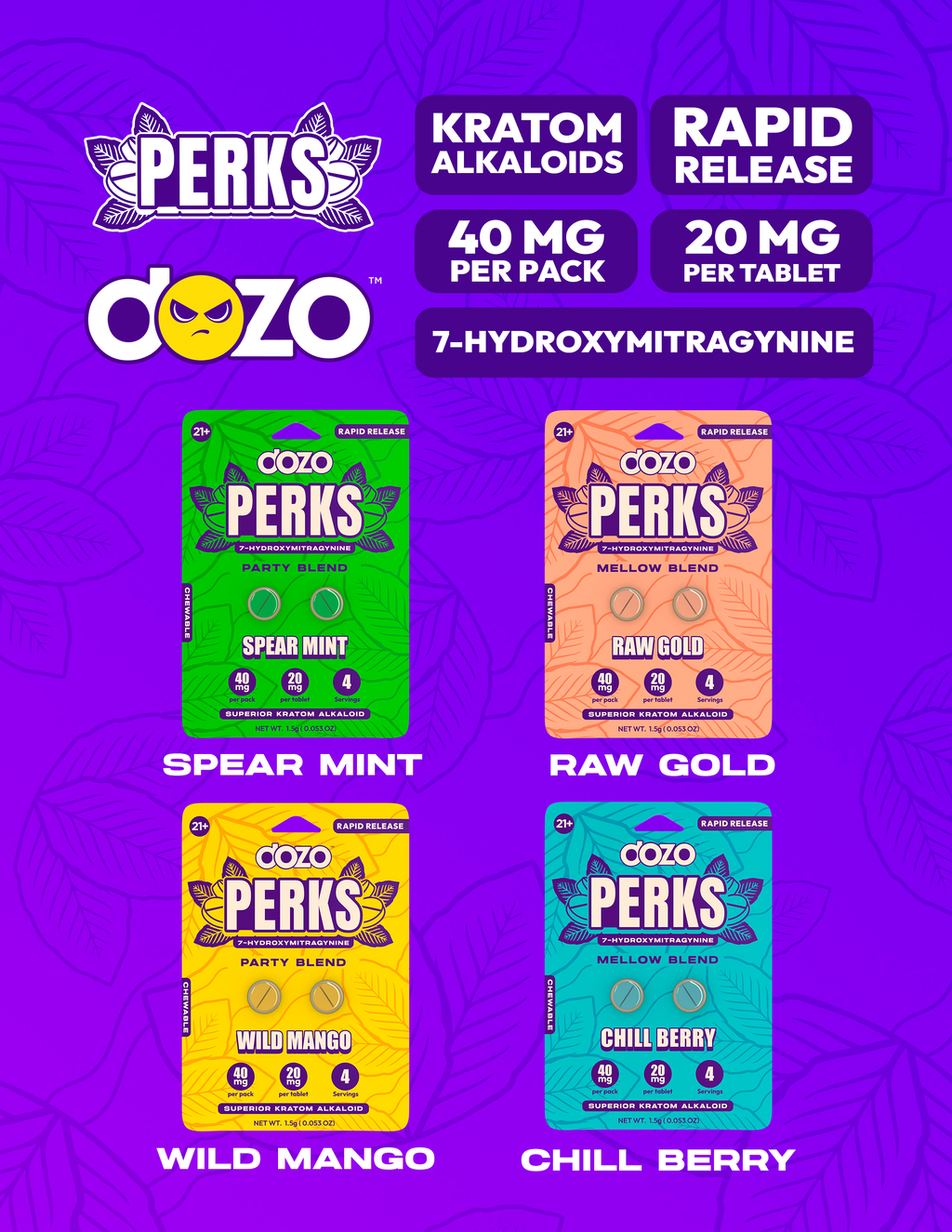 DOZO PERKS 7-Hydroxymitragynine (2ct) - 40mg each pack
