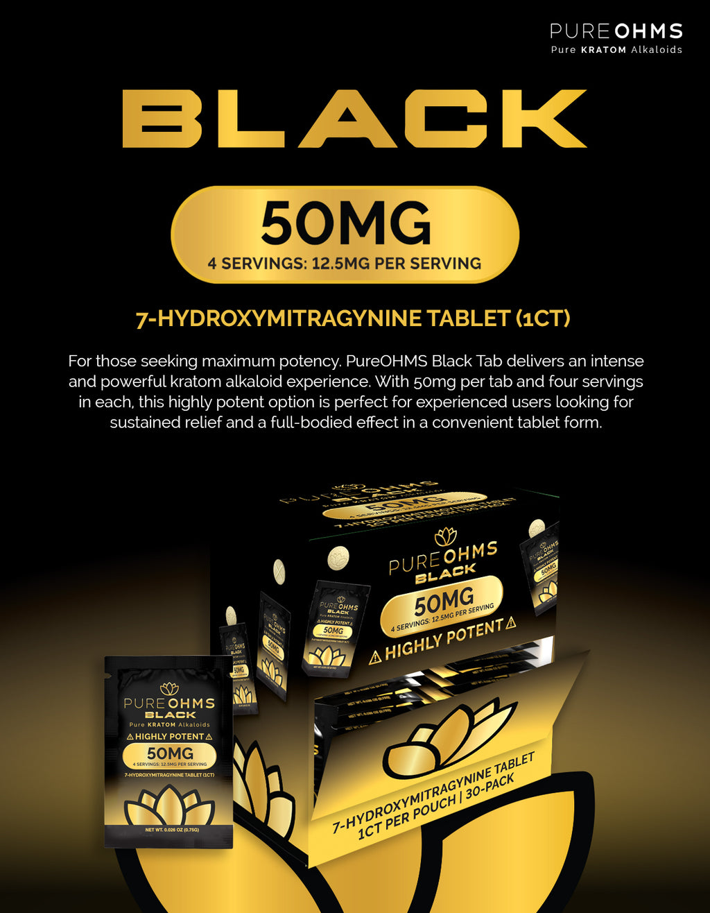 Pure Ohms Black 7-Hydroxy Tabs 50mg Singles