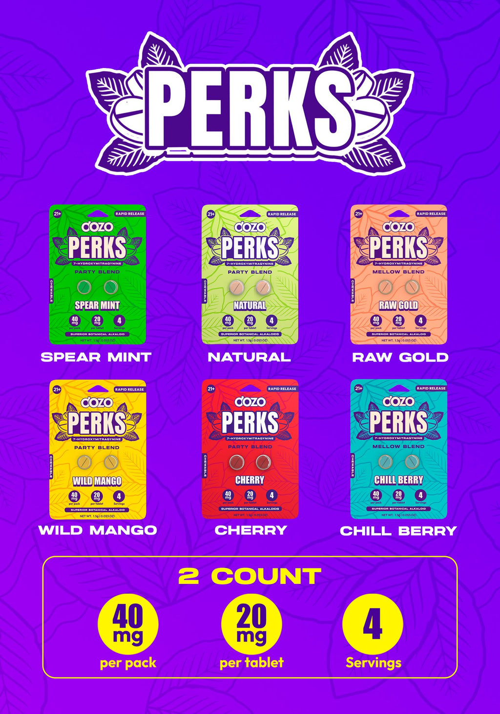 DOZO PERKS 7-Hydroxymitragynine (2ct) - 40mg each pack