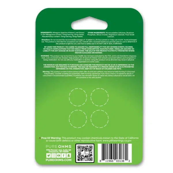 Pure Ohms Green Pseudo & 7-Hydroxy Tabs 120mg (4 Count)